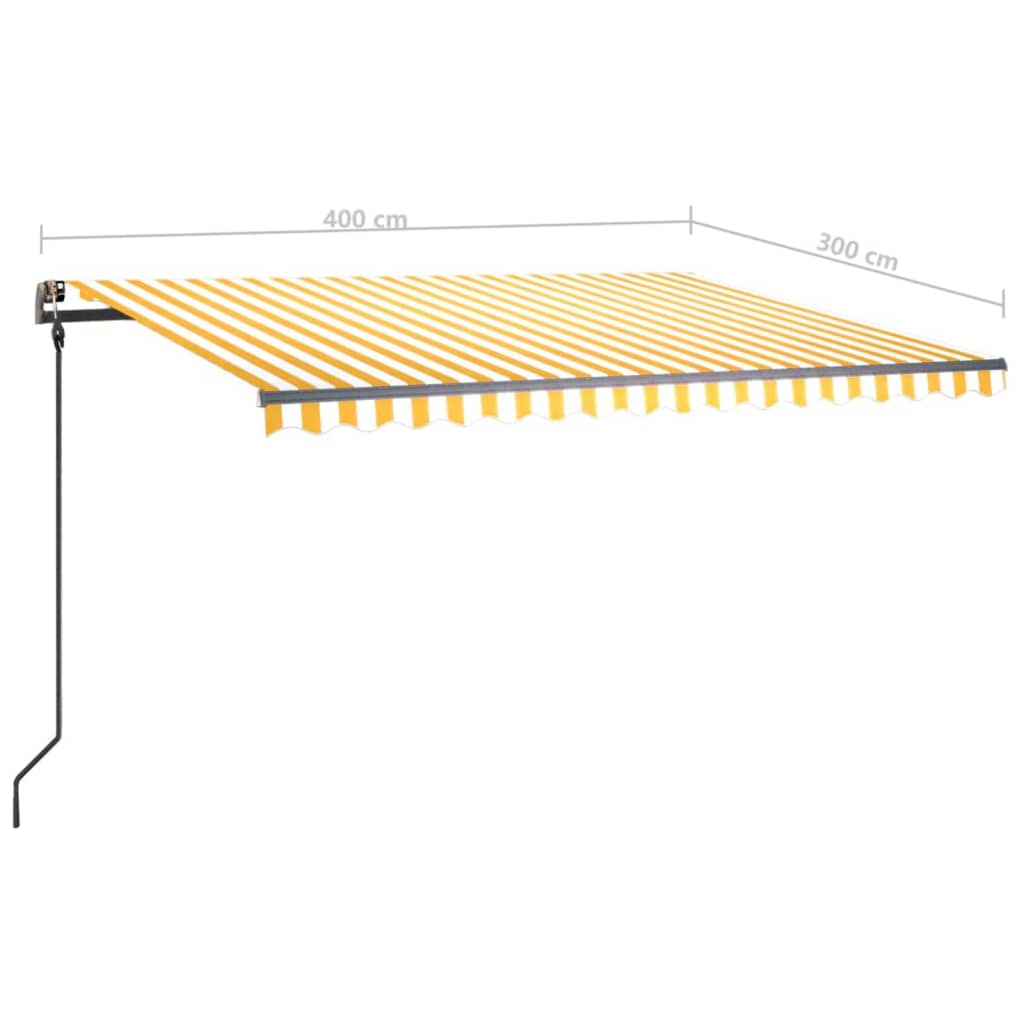 vidaXL Tenda da Sole Retrattile Manuale con Pali 4x3 m Gialla e Bianca