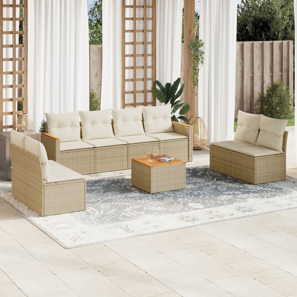 vidaXL Set Divano da Giardino 9 pz con Cuscini Beige in Polyrattan