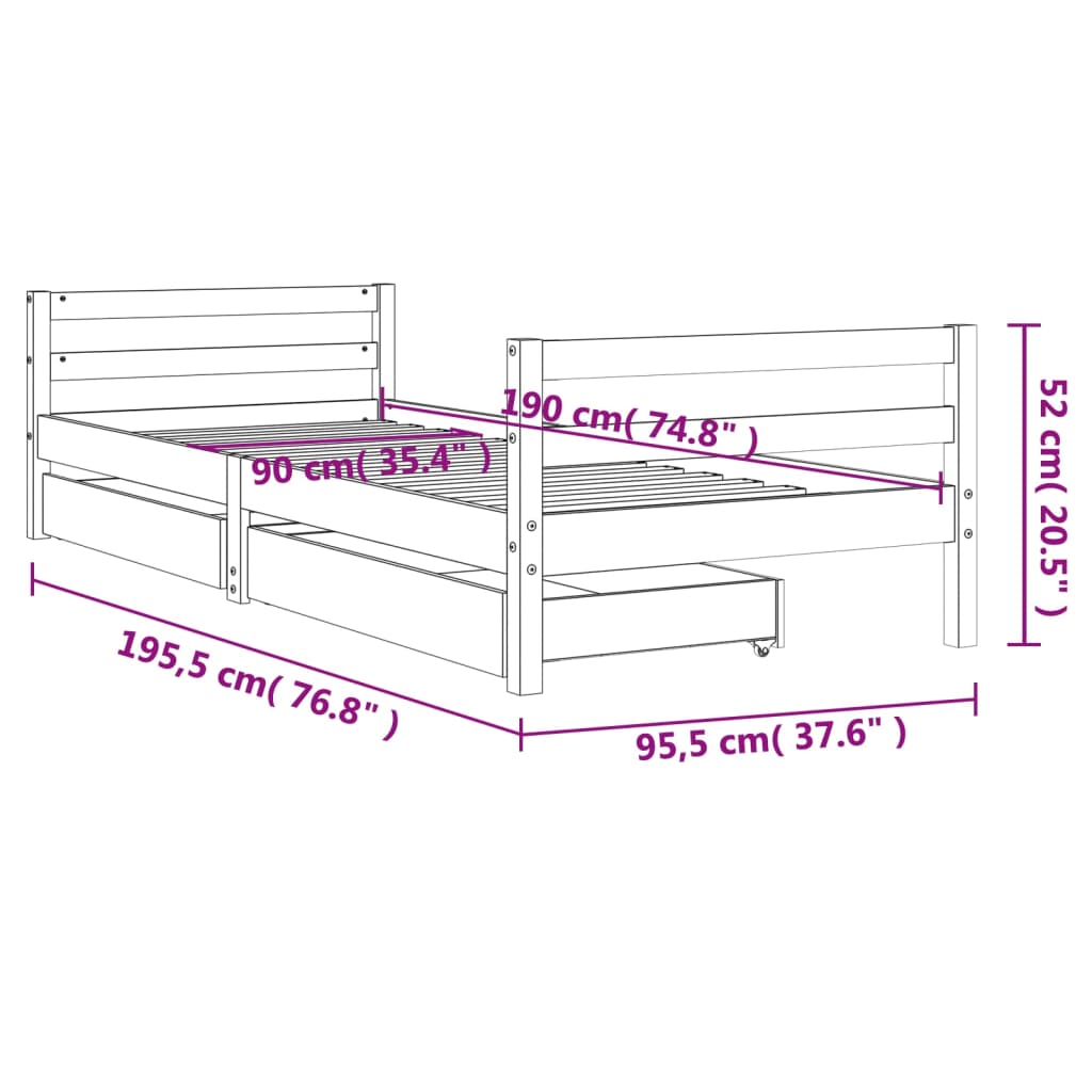 vidaXL Giroletto per Bambini con Cassetti 90x190cm Legno Massello Pino