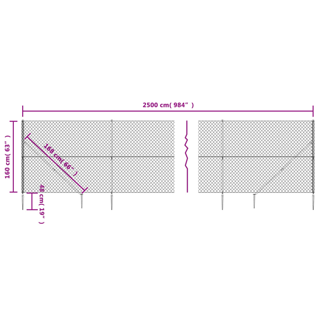 vidaXL Recinzione a Rete con Picchetti Ancoraggio Argento 1,6x25 m