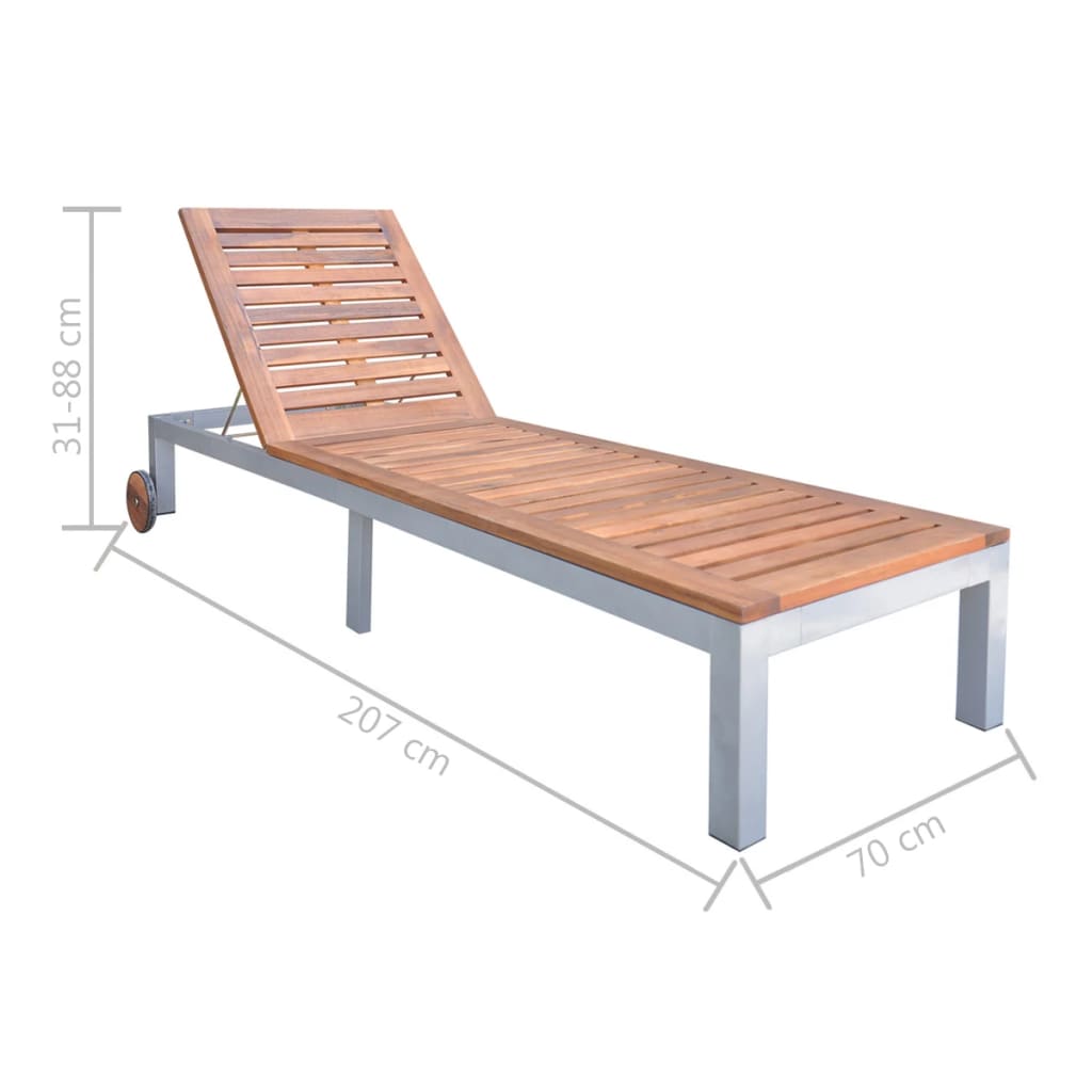 vidaXL Sdraio con Cuscino Legno Massello di Acacia e Acciaio Zincato