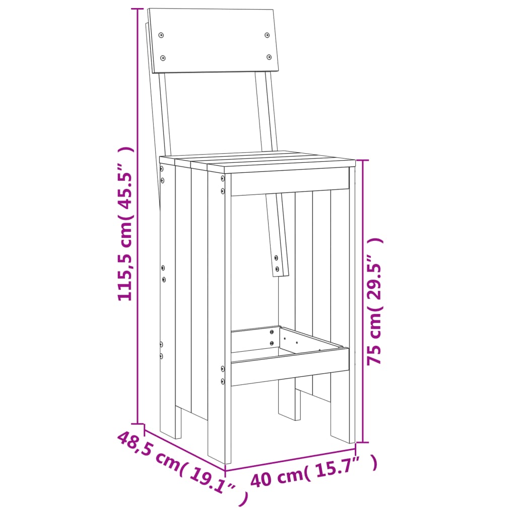 vidaXL Sgabelli da Bar 2 pz 40x48,5x115,5 cm Legno Massello di Douglas