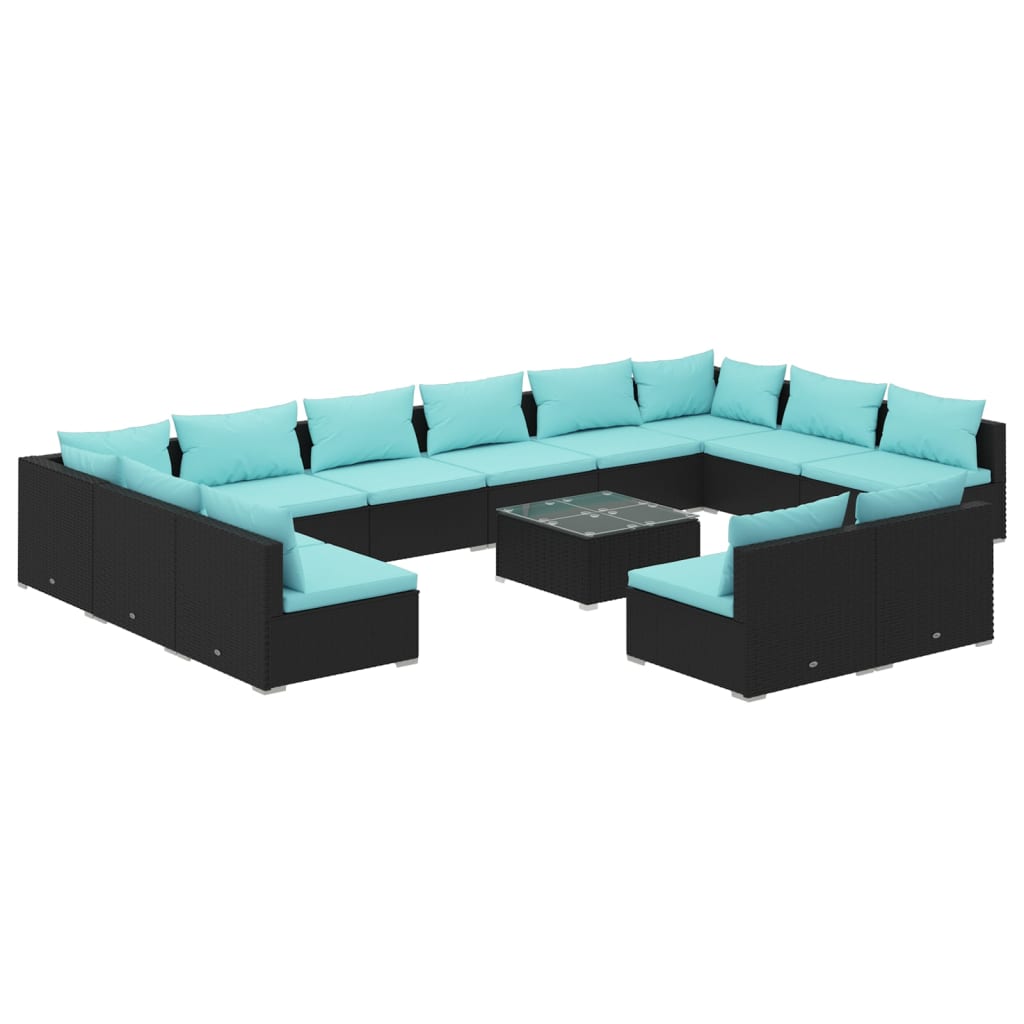 vidaXL Set Divani da Giardino 13 pz con Cuscini in Polyrattan Nero