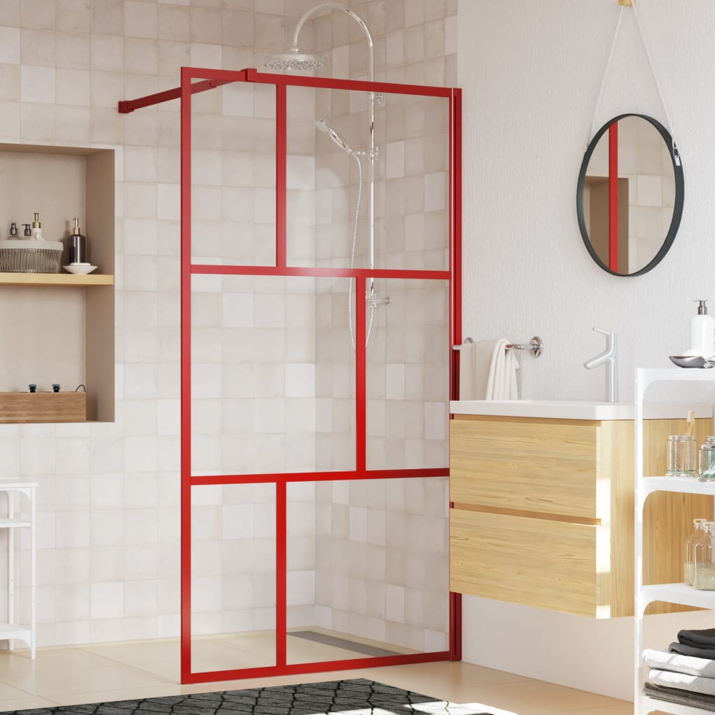 vidaXL Parete per Doccia Walk-in Vetro Trasparente ESG 115x195cm Rossa