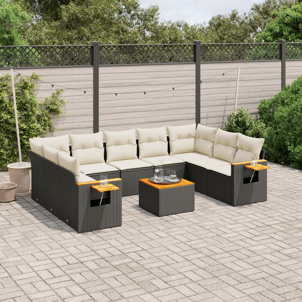 vidaXL Set Divani da Giardino 10pz con Cuscini in Polyrattan Nero