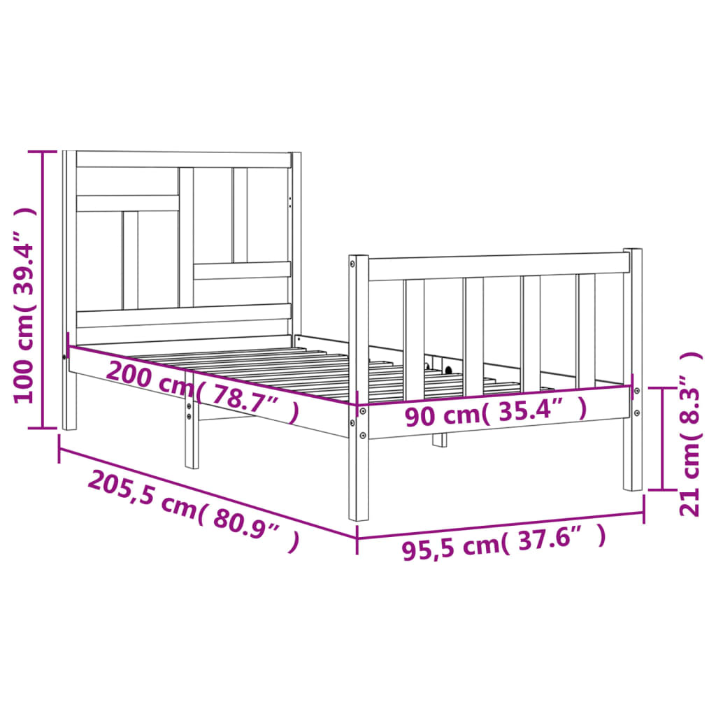 vidaXL Giroletto con Testiera 90x200 cm in Legno Massello