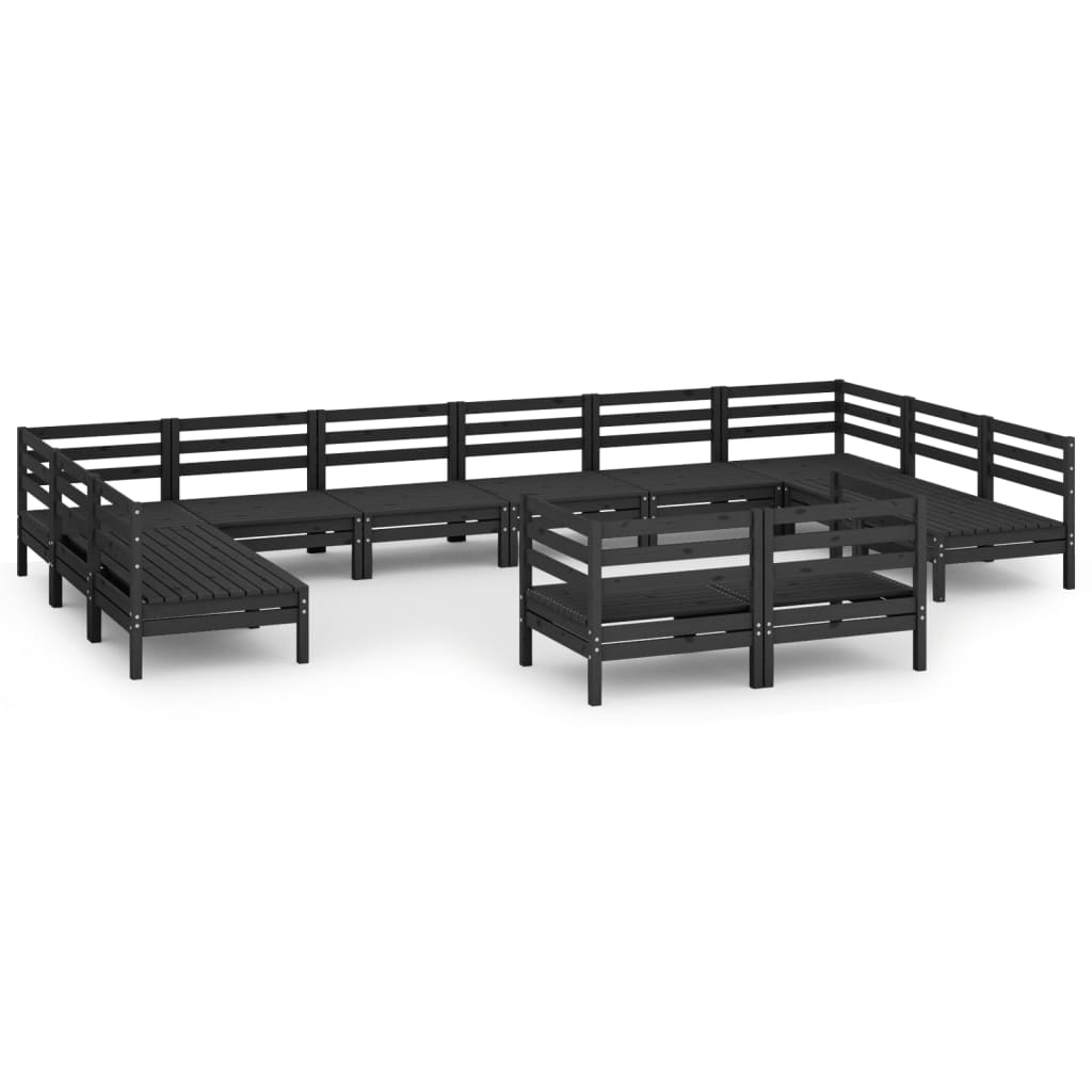 vidaXL Set Salotto da Giardino 12 pz Nero in Legno Massello di Pino