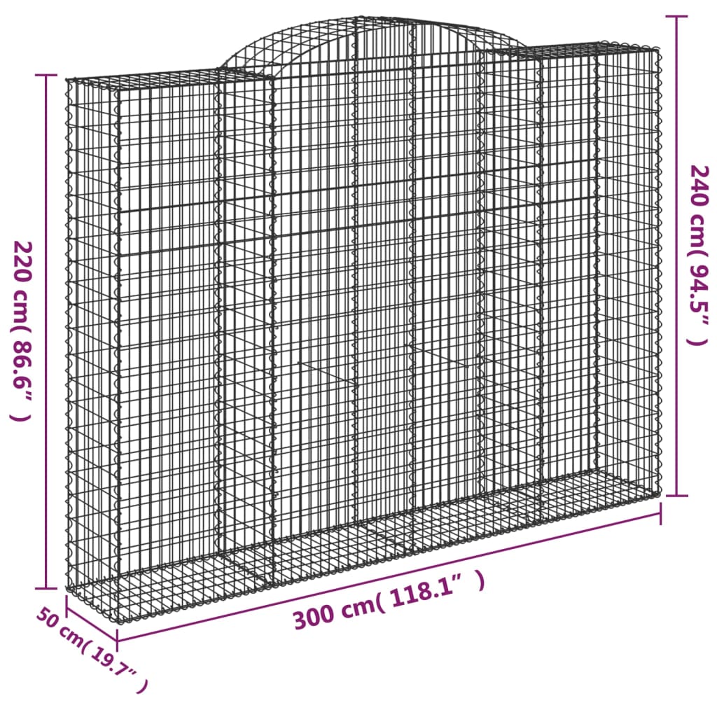 vidaXL Cesti Gabbioni ad Arco 4 pz 300x50x220/240 cm Ferro Zincato