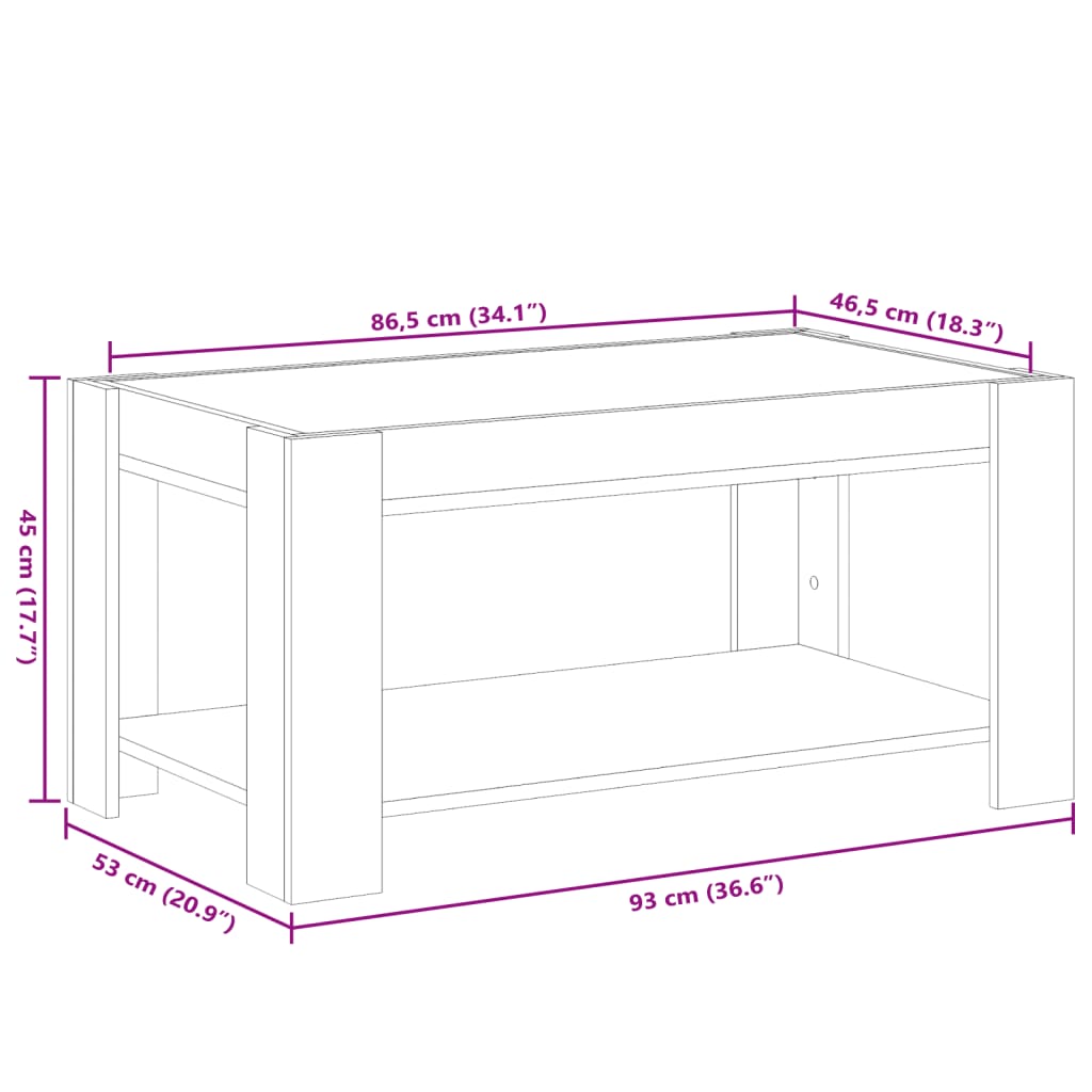 vidaXL Tavolino Salotto con LED Grigio Sonoma 93x53x45 cm Multistrato