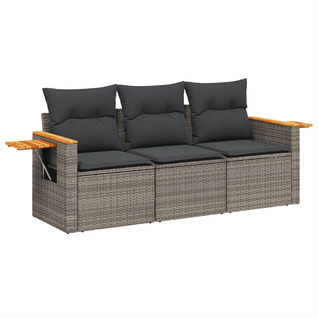 vidaXL Set Divani da Giardino 3 pz con Cuscini Grigio in Polyrattan