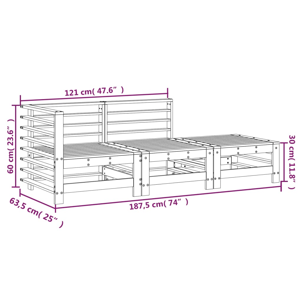 vidaXL Set Salotto da Giardino 3 pz in Legno Massello di Douglas