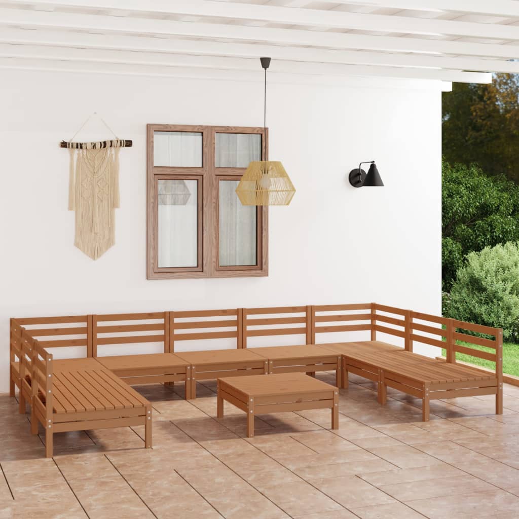 vidaXL Set Salotto da Giardino 10 pz in Legno Massello di Pino ambra