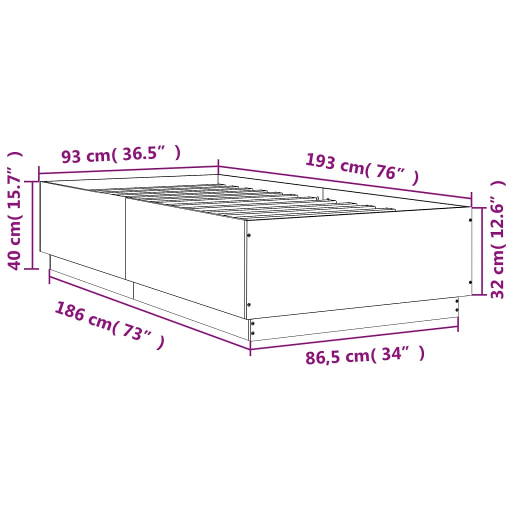 vidaXL Giroletto Luci LED Grigio Cemento 90x190cm in Legno Multistrato