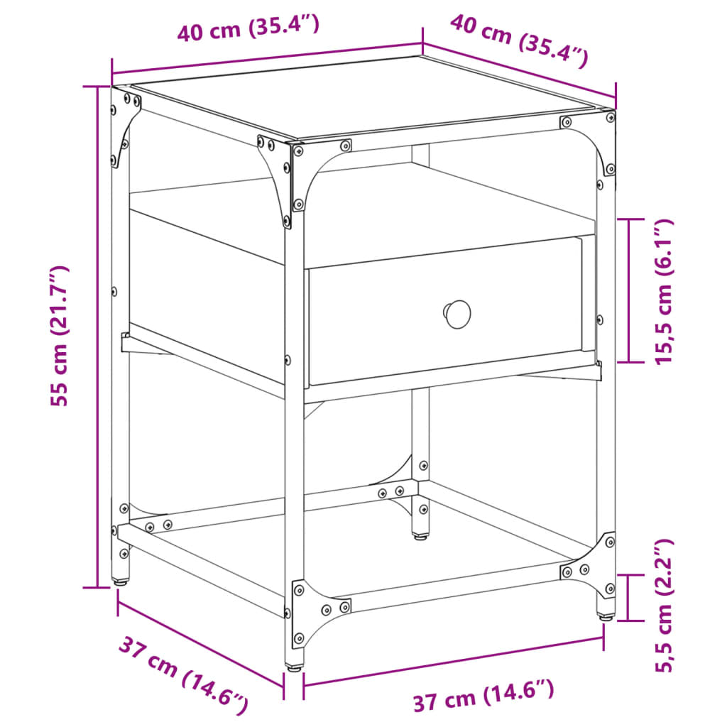 vidaXL Comodino Nero 40x40x55 cm in Legno Multistrato