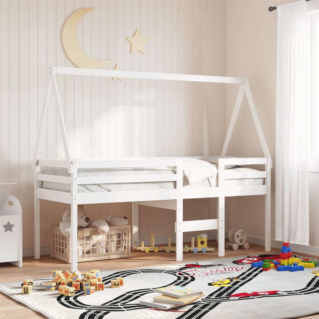 vidaXL Tetto Letto Bambini Bianco 199x80,5x88 cm Legno Massello Pino