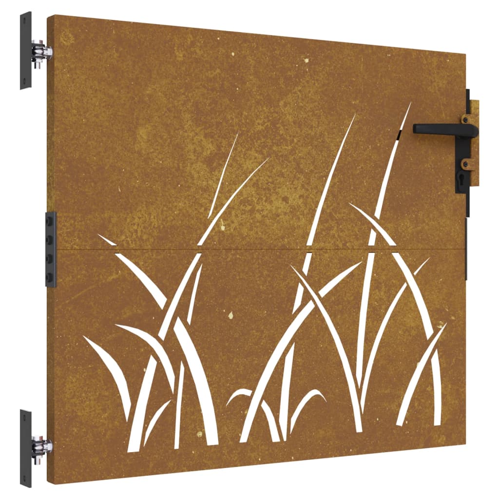 vidaXL Cancello da Giardino 85x100 cm in Acciaio Corten Design Erba