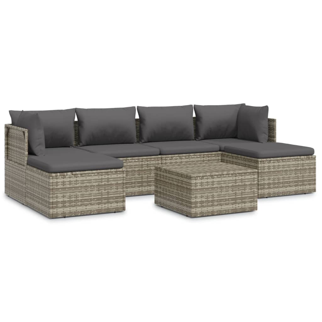 vidaXL Set Divani da Giardino 7 pz con Cuscini in Polyrattan Grigio