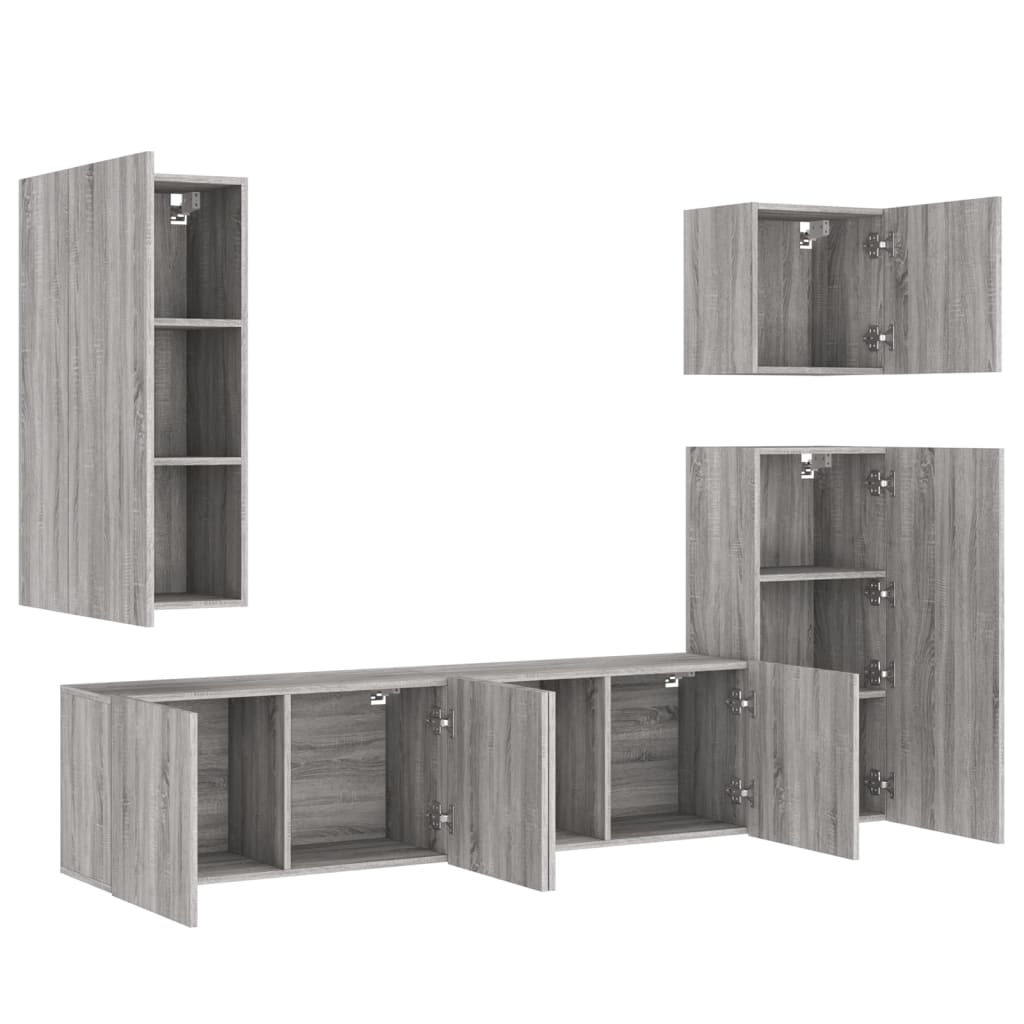 vidaXL Mobili TV a Muro 5pz Grigio Sonoma in Legno Multistrato