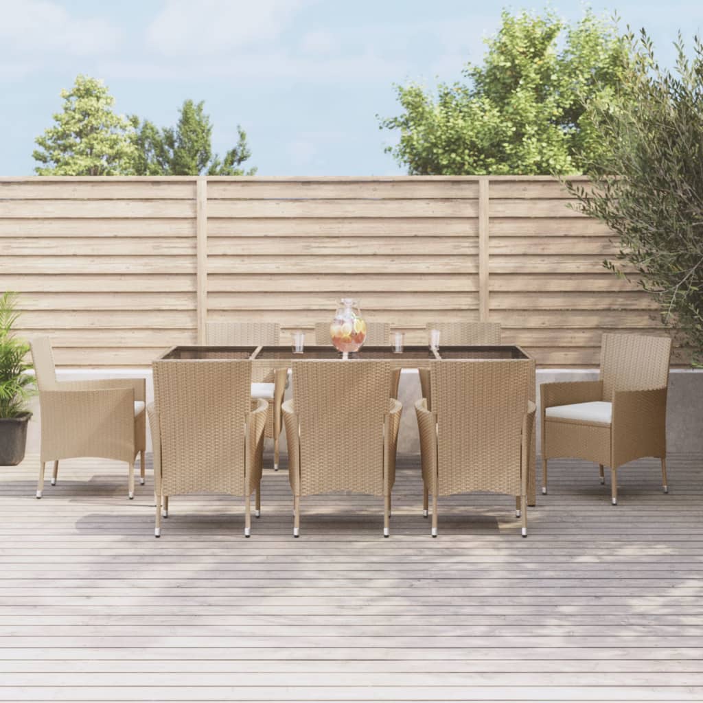 vidaXL Set da Pranzo da Giardino 9 pz con Cuscini Beige in Polyrattan