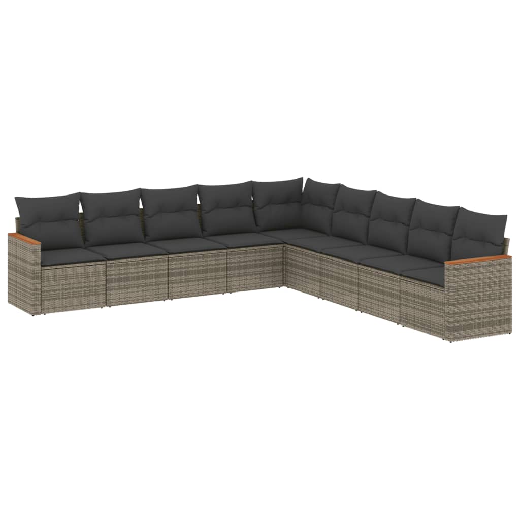 vidaXL Set Divano da Giardino 9 pz con Cuscini Grigio in Polyrattan