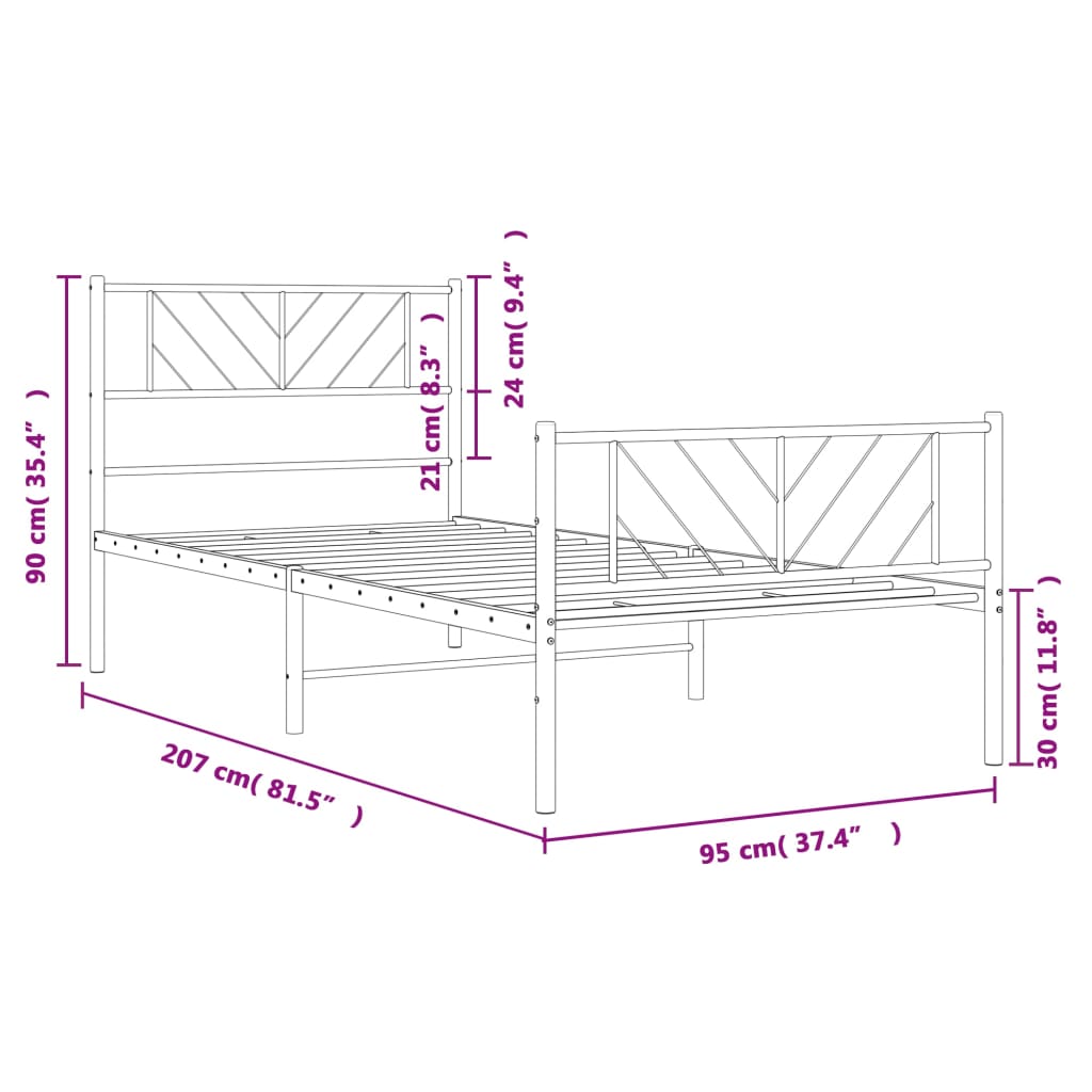 vidaXL Giroletto con Testiera e Pediera Metallo Bianco 90x200 cm