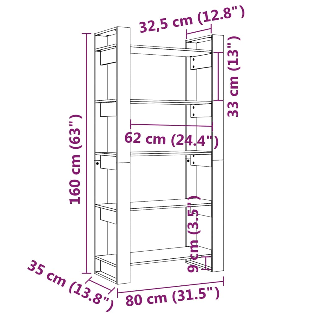 vidaXL Libreria/Divisorio Grigio 80x35x160 cm Legno Massello