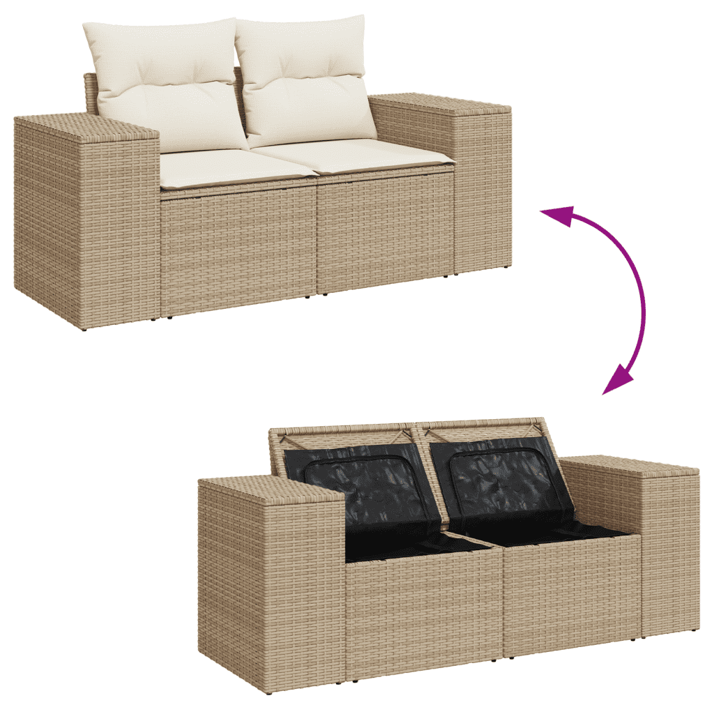 vidaXL Set Divani da Giardino 7 pz con Cuscini Beige in Polyrattan