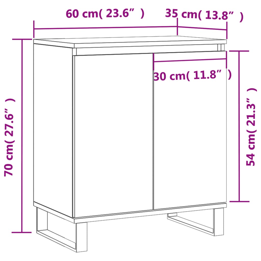 vidaXL Credenza Bianco Lucido 60x35x70 cm in Legno Multistrato