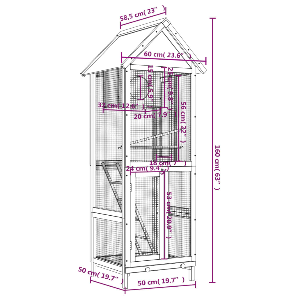 vidaXL Casetta per Uccelli Moka 60x58,5x160 cm Legno Massello di Pino