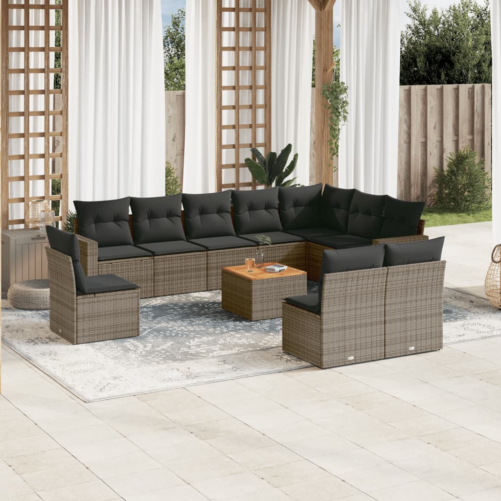 vidaXL Set Divani da Giardino 11 pz con Cuscini in Polyrattan Grigio