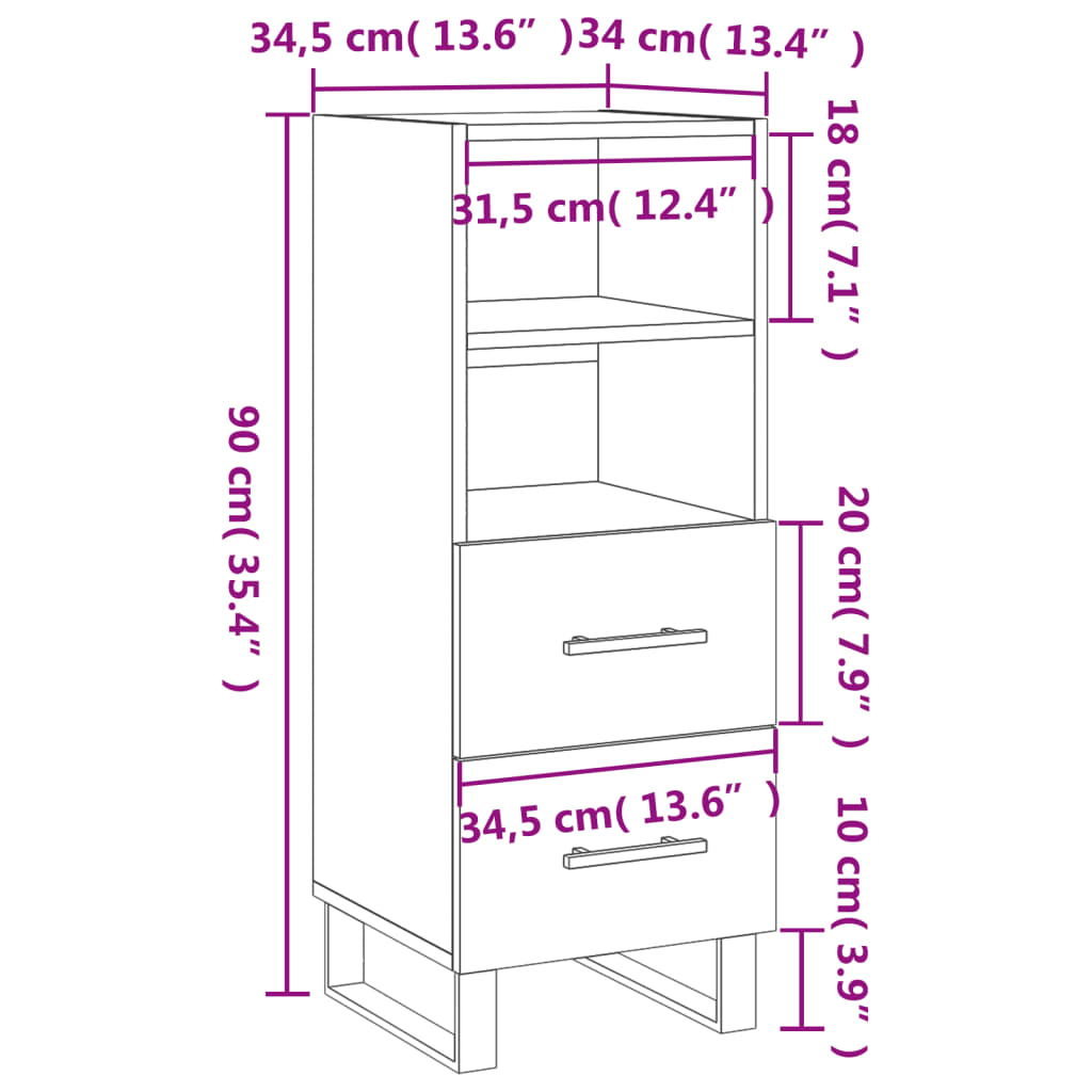 vidaXL Credenza Nero 34,5x34x90 cm in Legno Multistrato