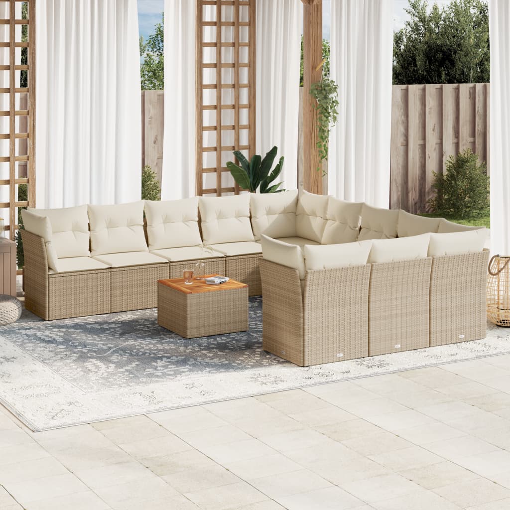 vidaXL Set Divani da Giardino 12 pz con Cuscini Beige in Polyrattan