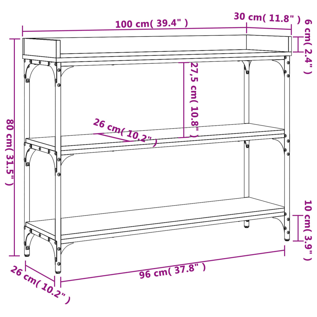 vidaXL Tavolino Consolle con Ripiani Nero 100x30x80 cm