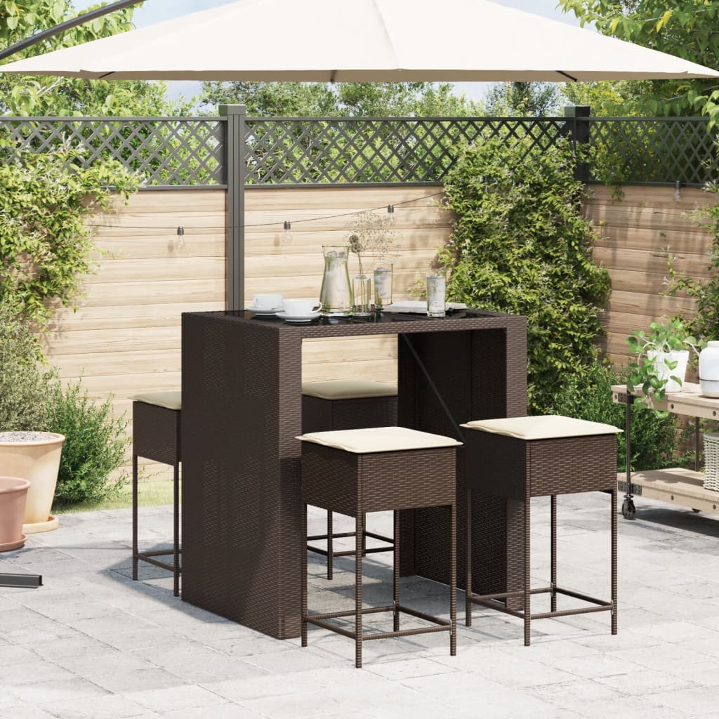 vidaXL Set Bar da Giardino 5 pz con Cuscini in Polyrattan Marrone