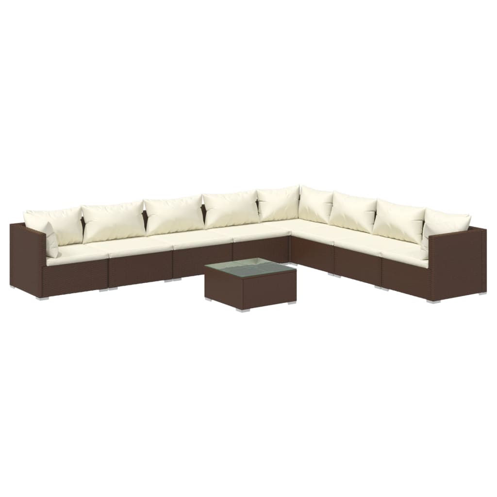 vidaXL Set Divani da Giardino 9 pz con Cuscini in Polyrattan Marrone