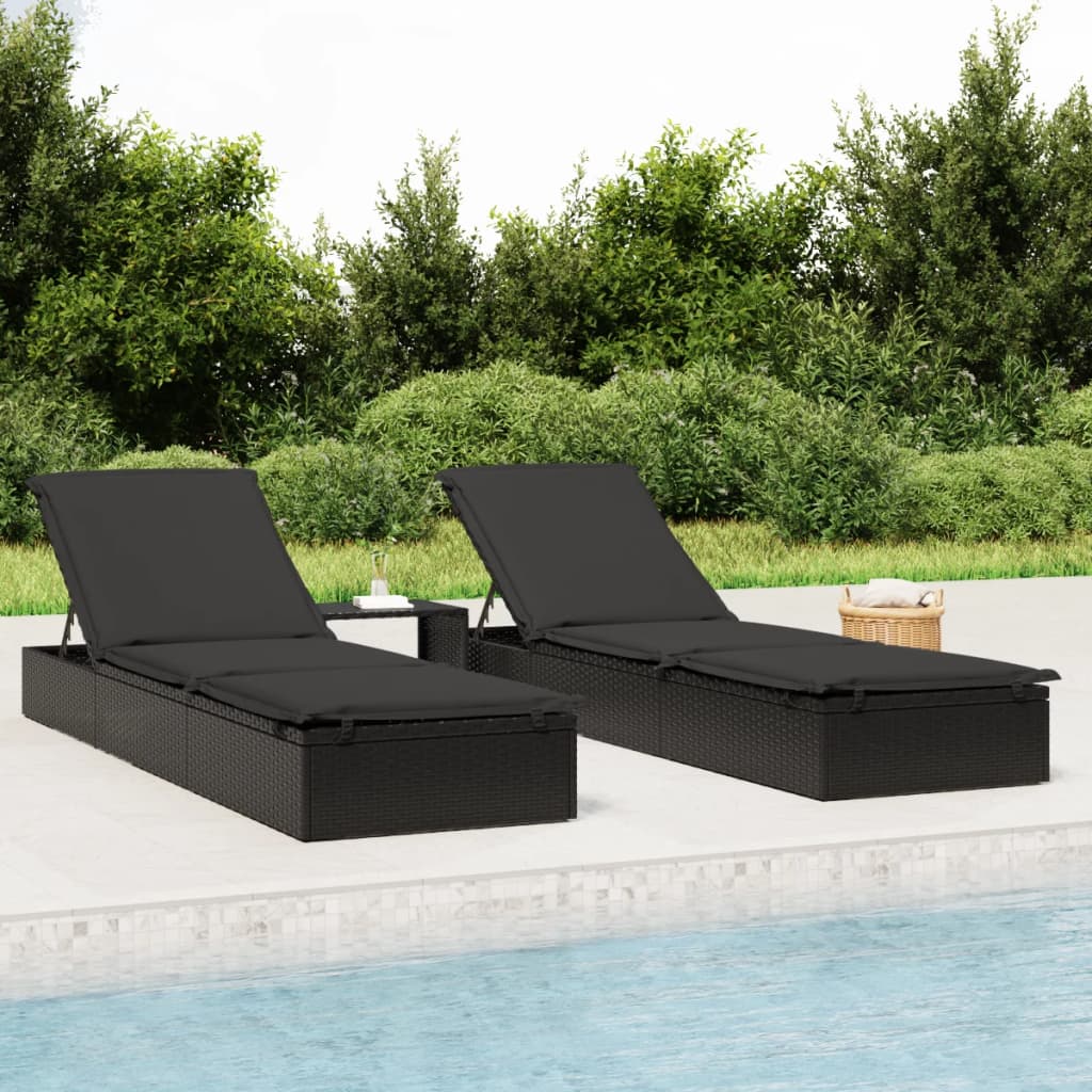 vidaXL Lettino Prendisole 1 pz con Tavolino Nero in Polyrattan