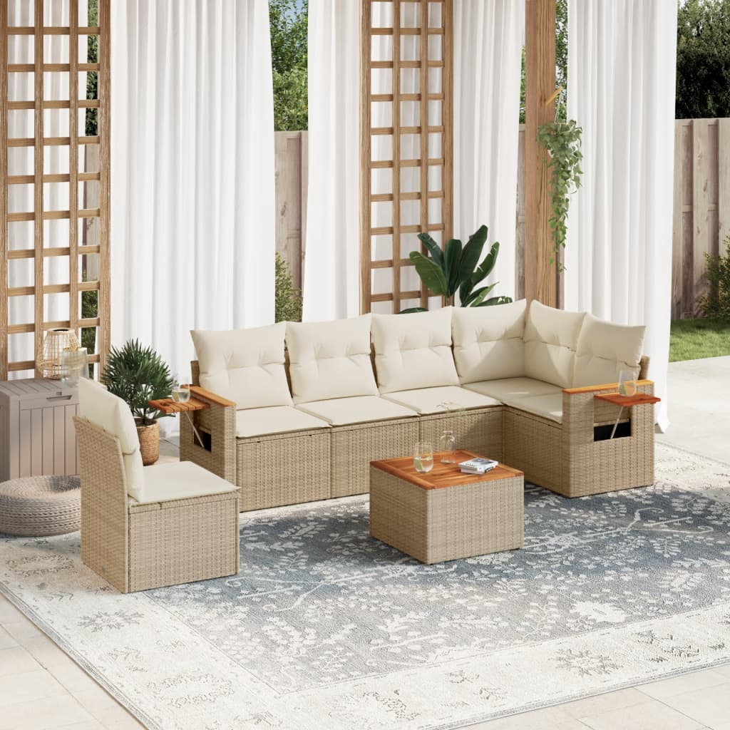 vidaXL Set Divani da Giardino 7 pz con Cuscini Beige in Polyrattan