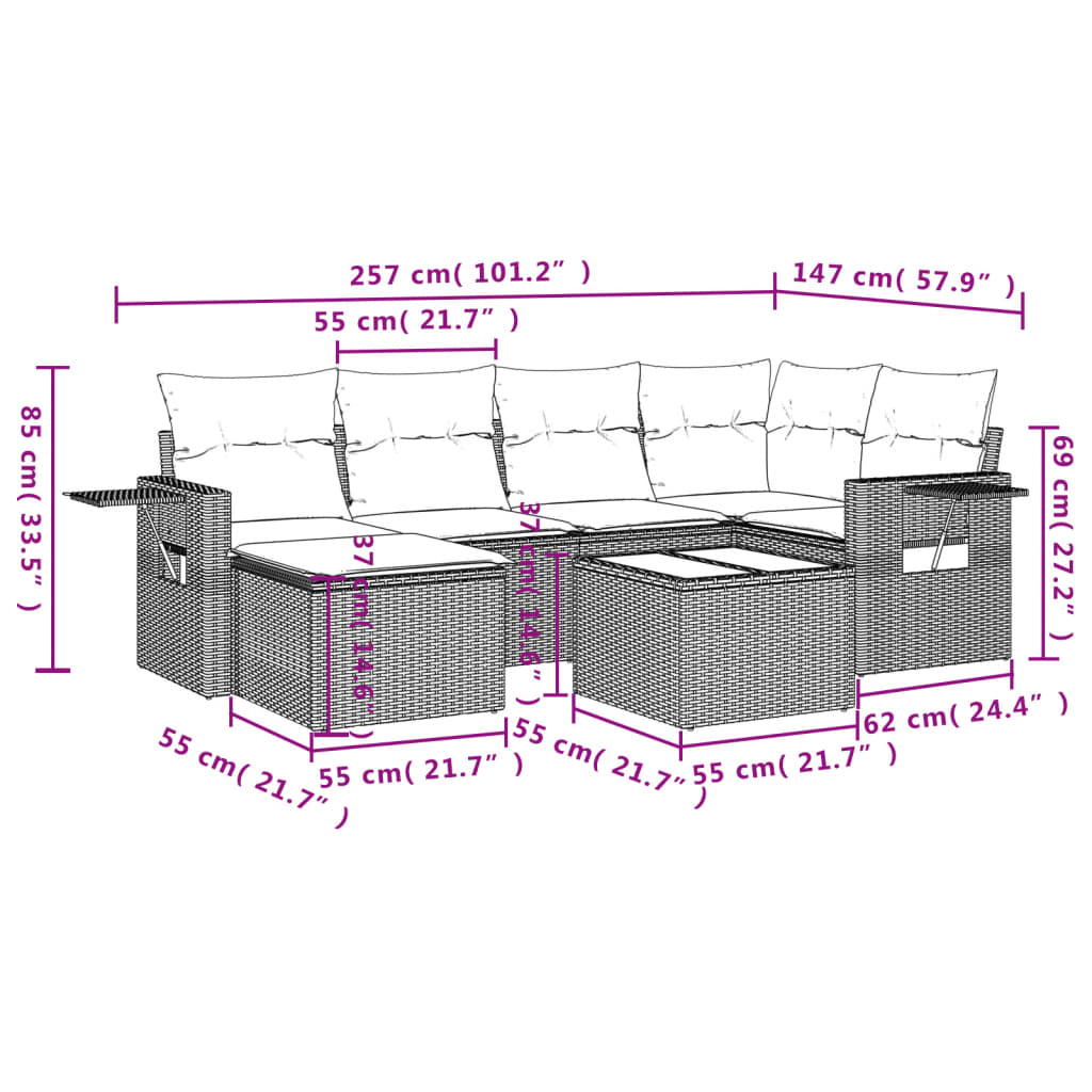 vidaXL Set Divani da Giardino 7 pz con Cuscini Beige in Polyrattan