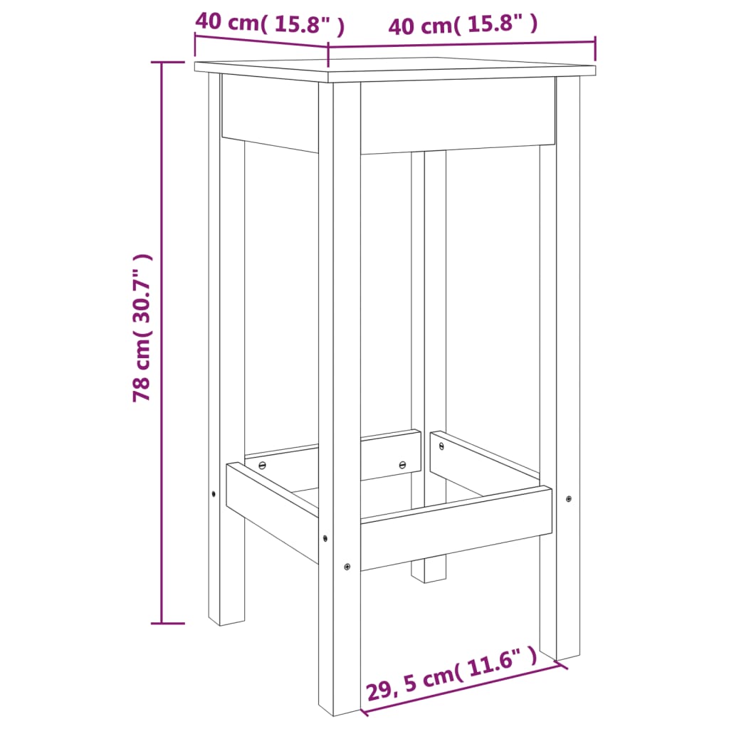 vidaXL Sgabelli 2 pz 40x40x78 cm in Legno Massello di Pino