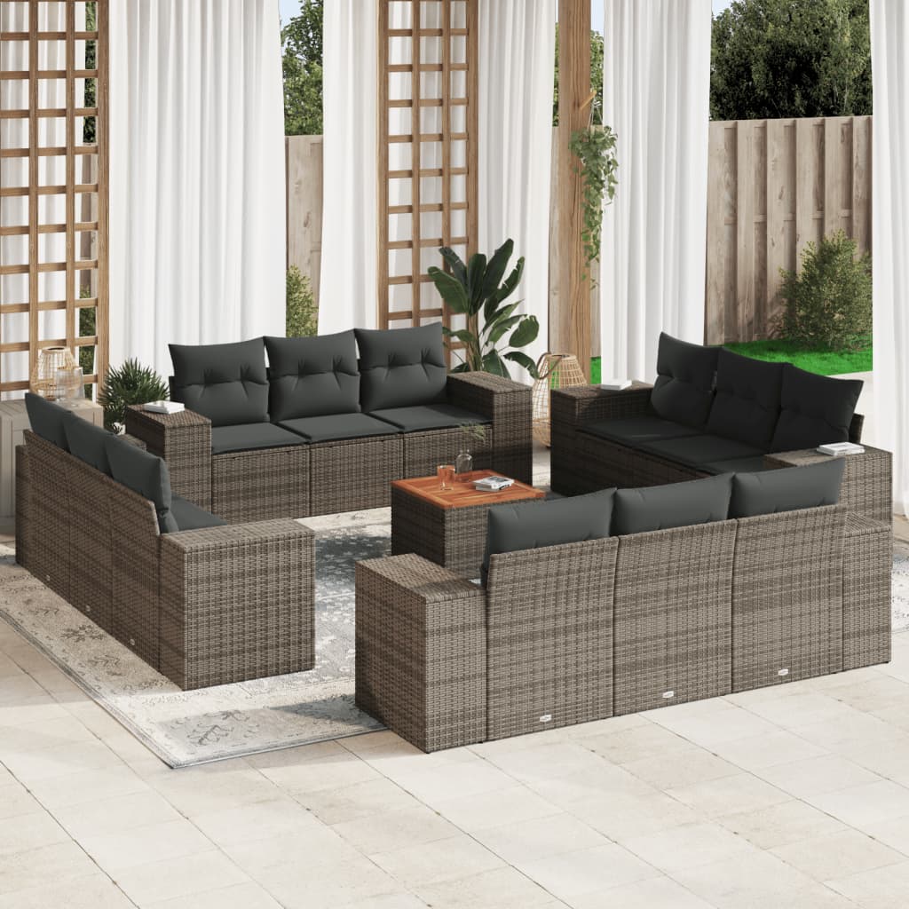 vidaXL Set Divani da Giardino 13 pz con Cuscini Grigio in Polyrattan