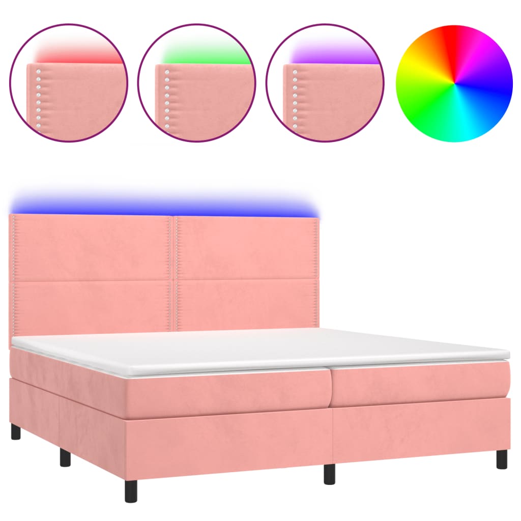 vidaXL Letto a Molle con Materasso e LED Rosa 200x200 cm in Velluto