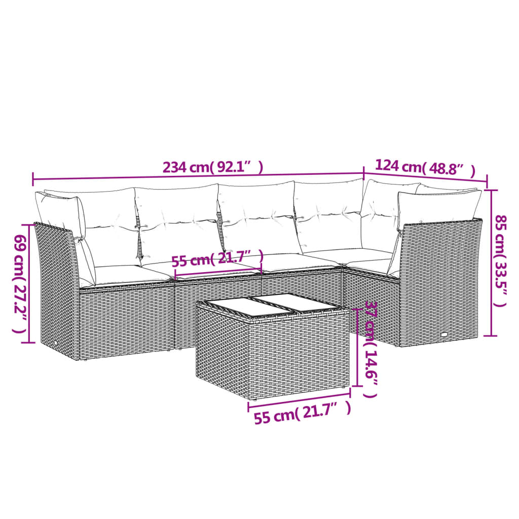 vidaXL Set Divano da Giardino 6 pz con Cuscini Beige in Polyrattan