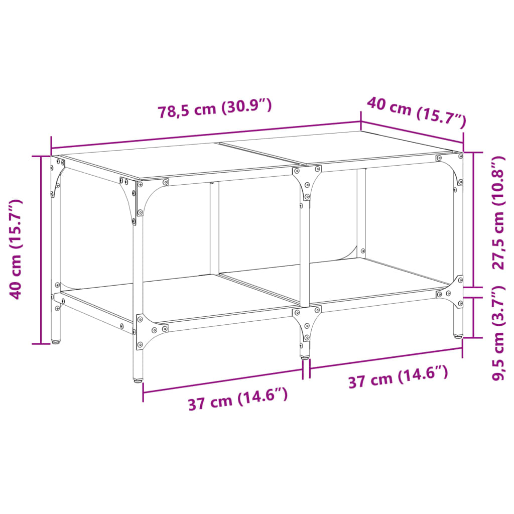 vidaXL Tavolini con Piano Vetro Trasparente 2 pz 78,5x40x40 cm Acciaio