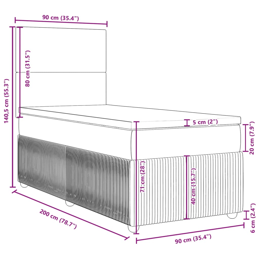 vidaXL Giroletto a Molle con Materasso Grigio Chiaro 90x200 cm Velluto