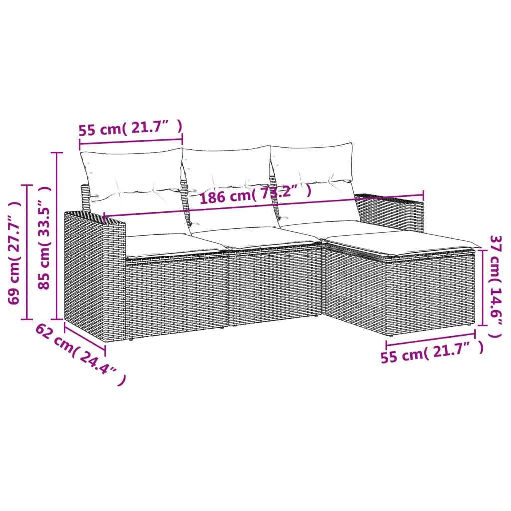 vidaXL Set Divano da Giardino 4 pz con Cuscini Marrone in Polyrattan