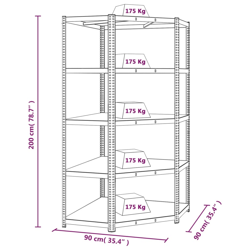 vidaXL Scaffali 5 Ripiani 3 pz Argento in Acciaio e Legno Multistrato