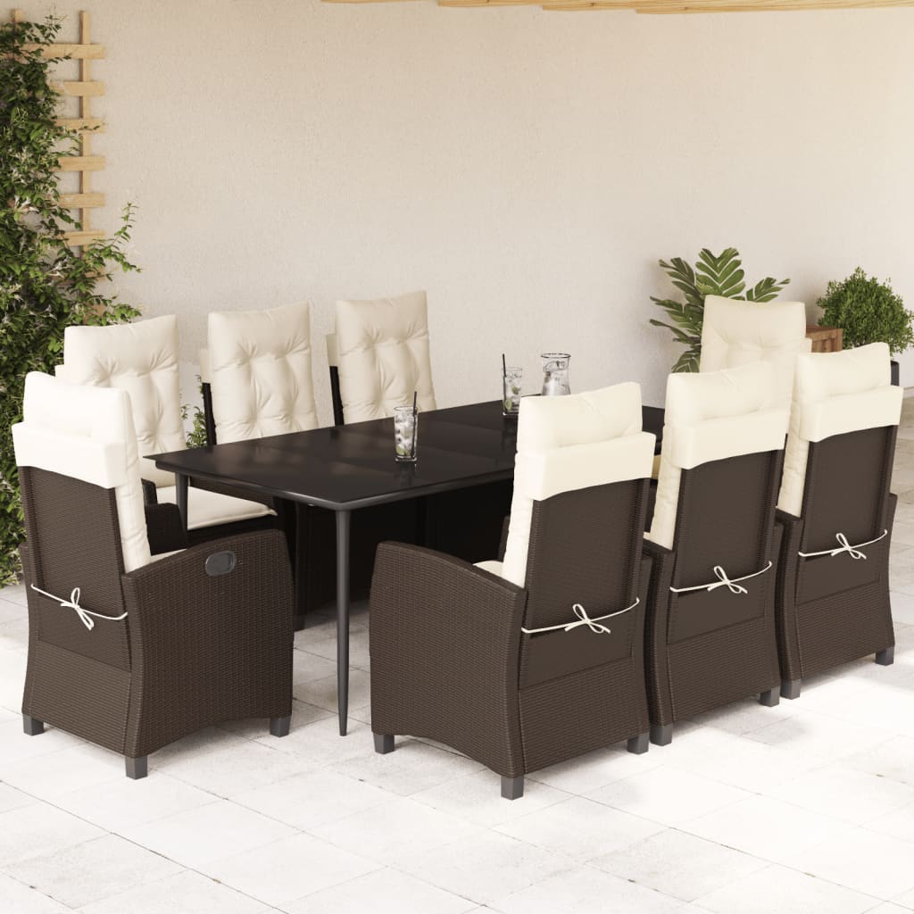 vidaXL Set da Pranzo da Giardino 9pz con Cuscini Marrone in Polyrattan