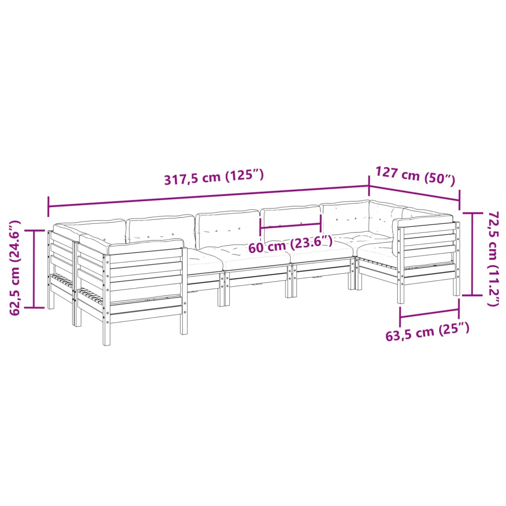 vidaXL Set Divani Giardino 7 pz Cuscini Legno Massello Abete Douglas