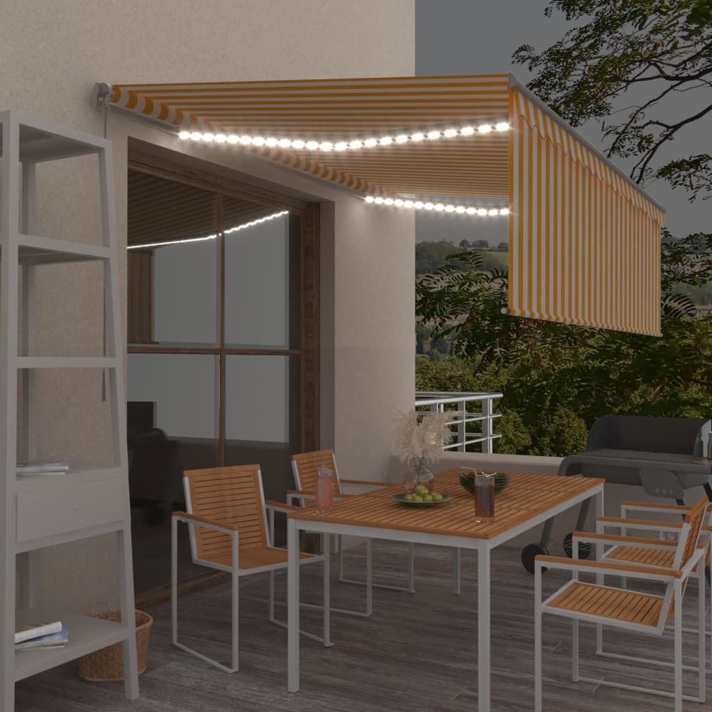 vidaXL Tenda da Sole Retrattile Parasole e LED 4,5x3m Gialla e Bianca