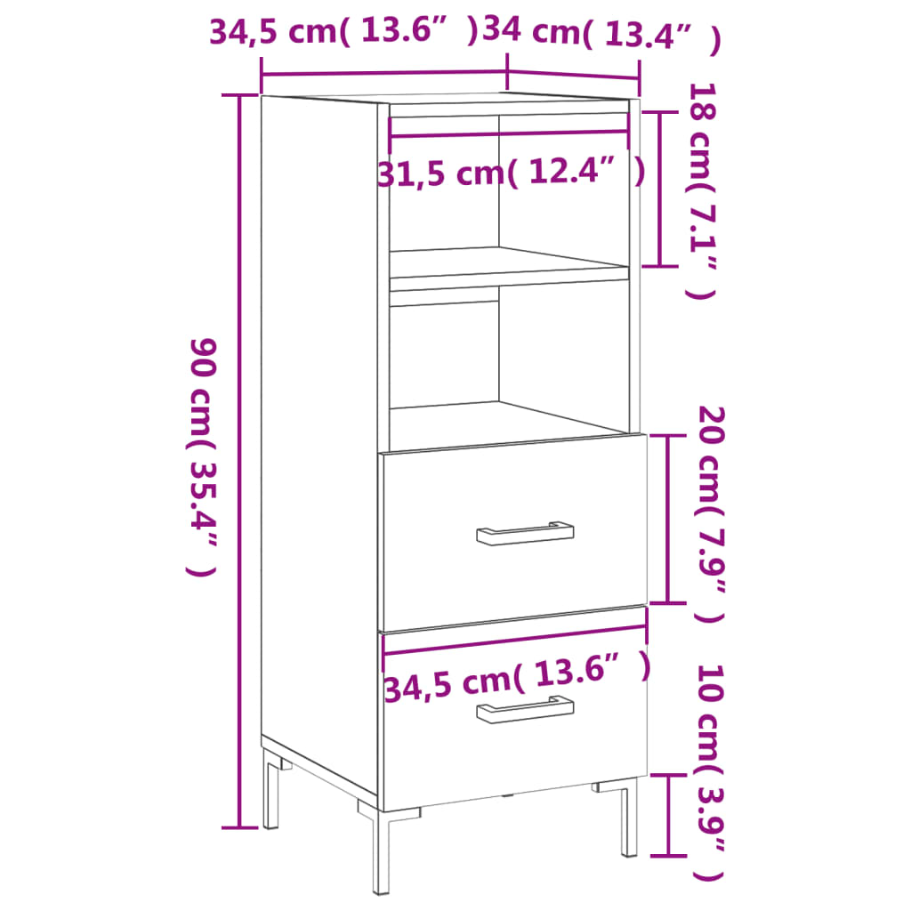 vidaXL Credenza Rovere Sonoma 34,5x34x90 cm in Legno Multistrato